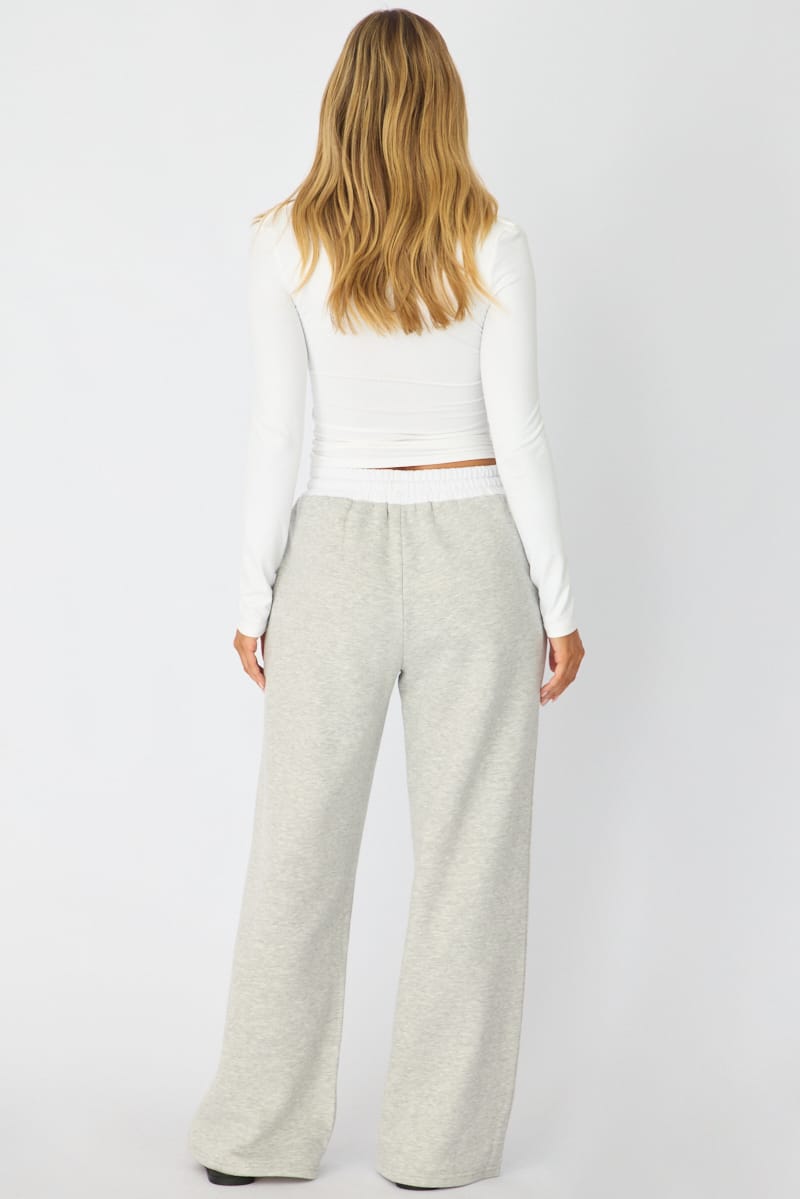Grey Track Pants Contrast Waist