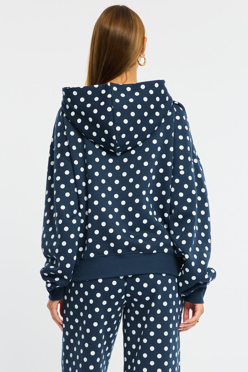 Blue Polka Dot Hoodie Sweater