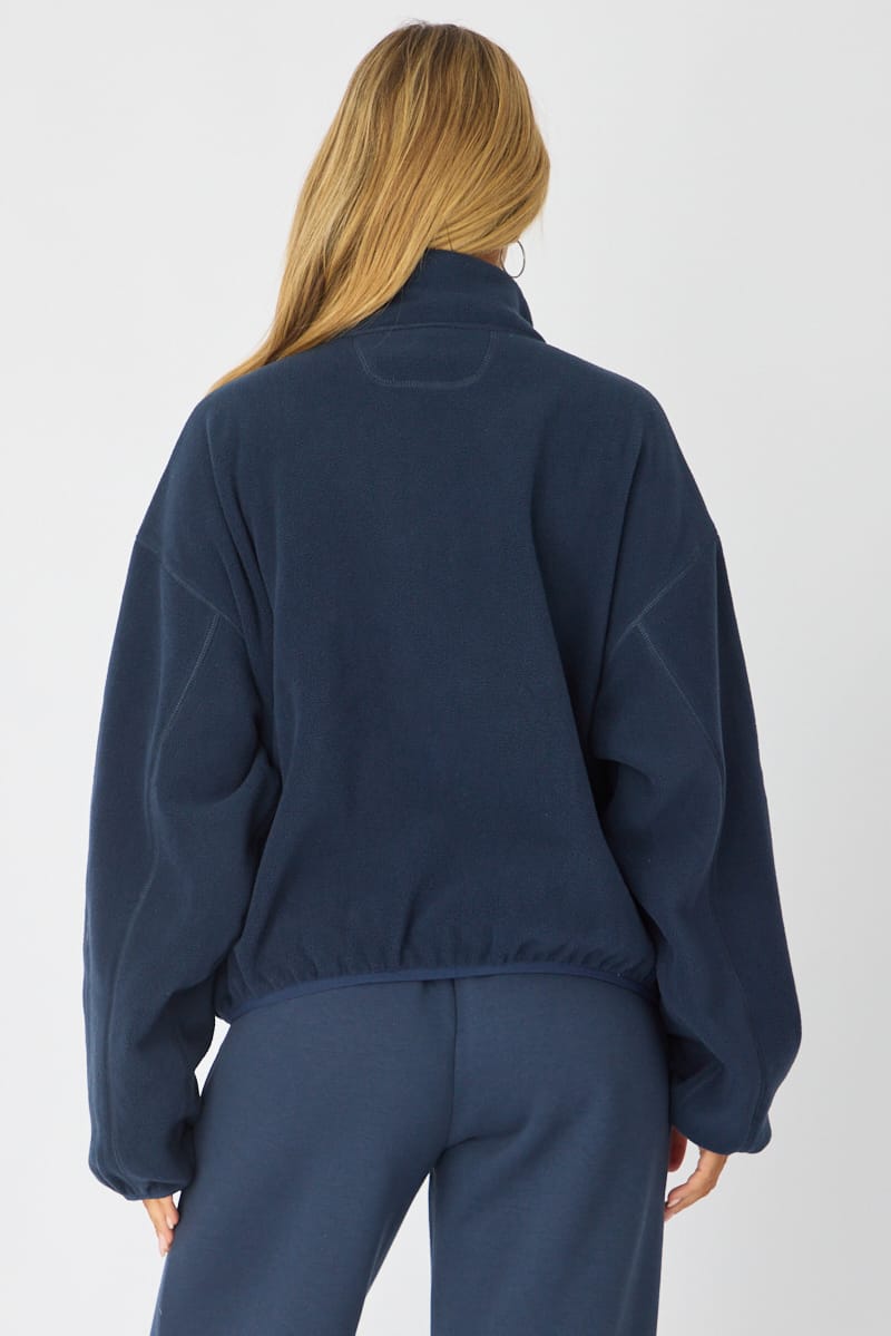Blue Oversized Fit Long Sleeve Fleece Sweater