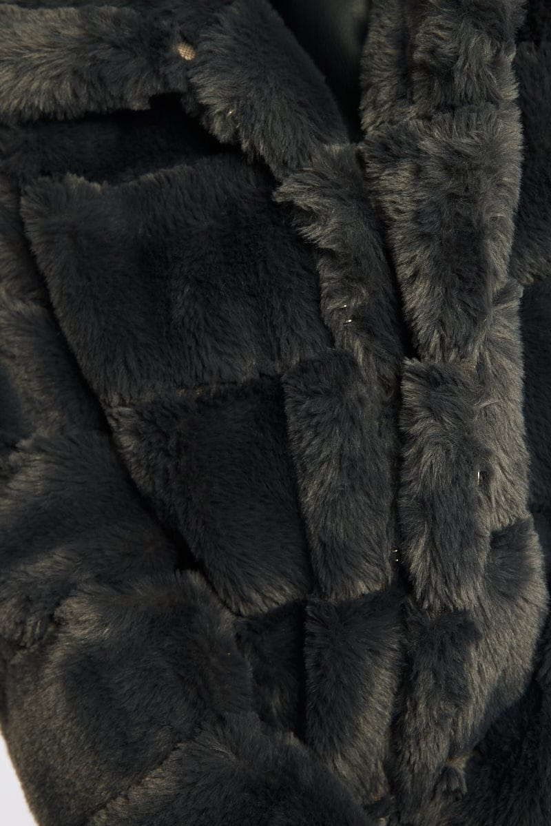 Grey Faux Fur Jacket With Lapel Collar
