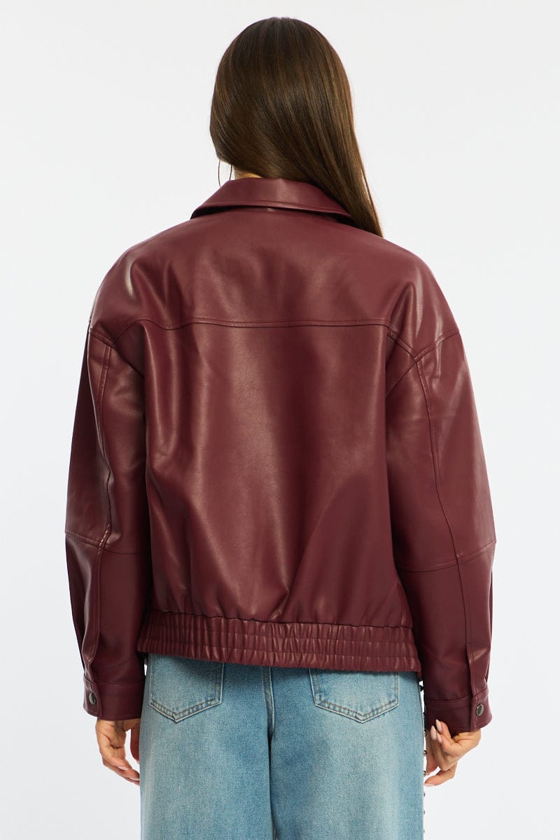 Red Bomber Jacket Faux Leather