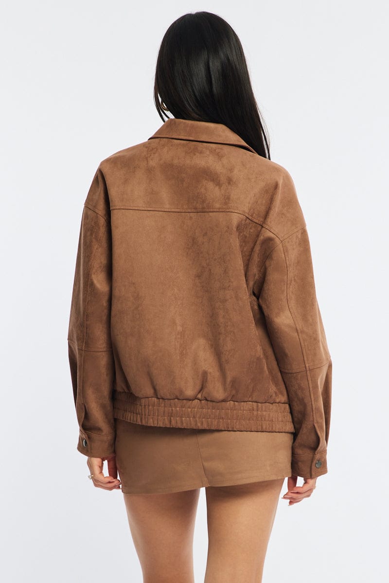 Beige Bomber Jacket Suede