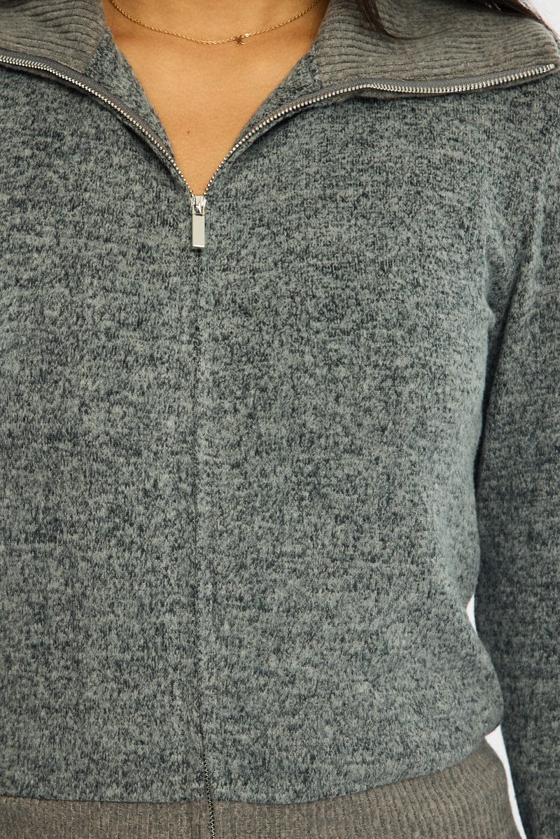 Grey Zip Through Cardigan Soft Touch