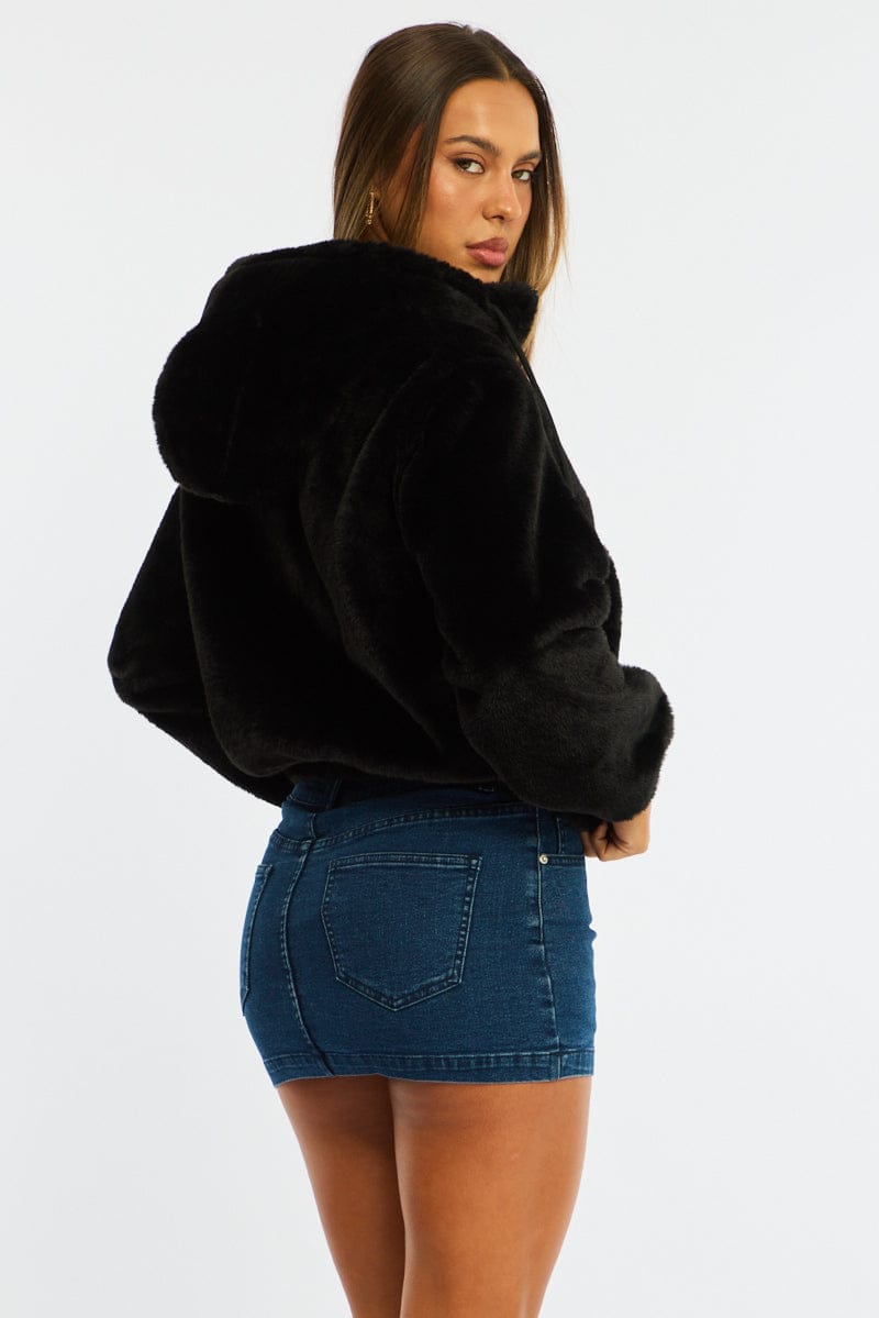 Black Faux Fur Jacket Hoodie