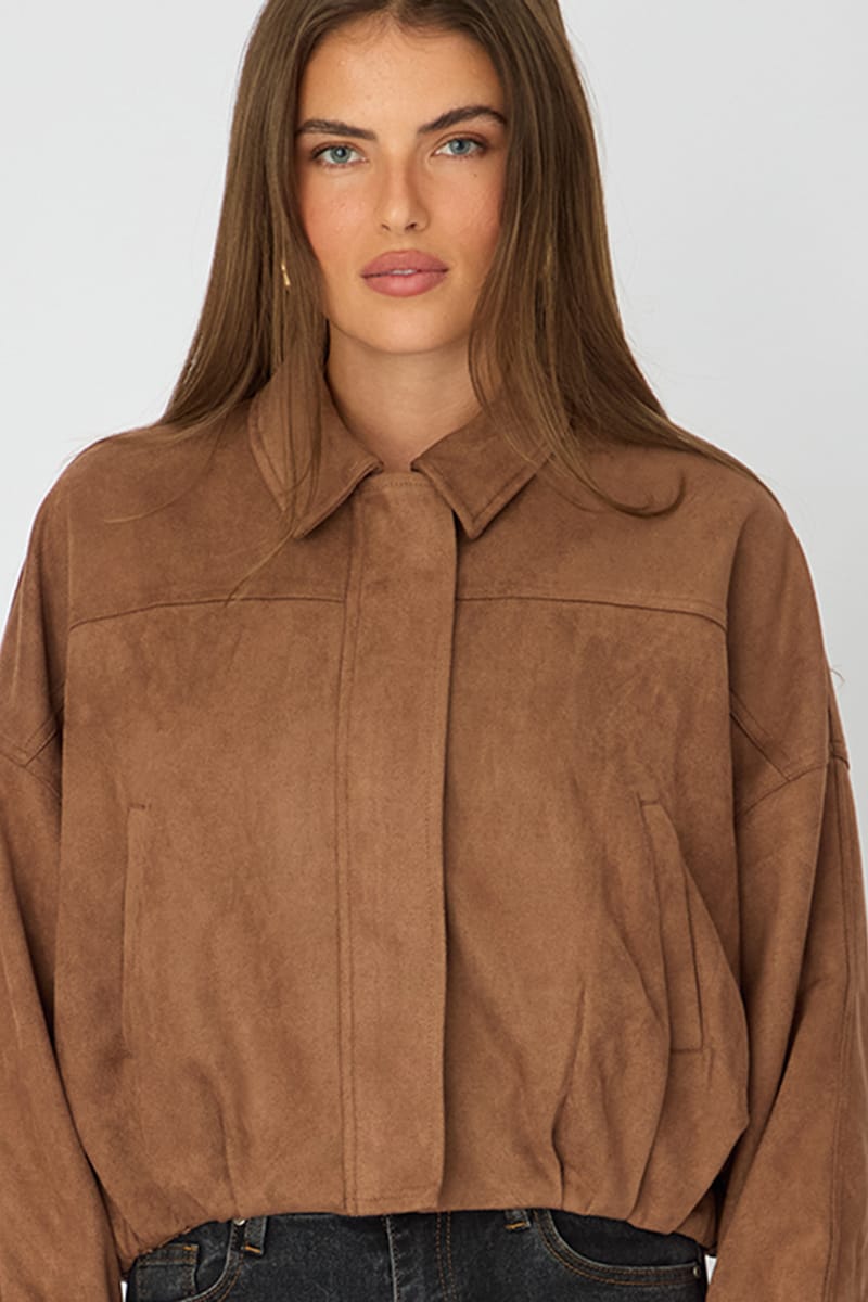 Beige Collared Jacket Suede