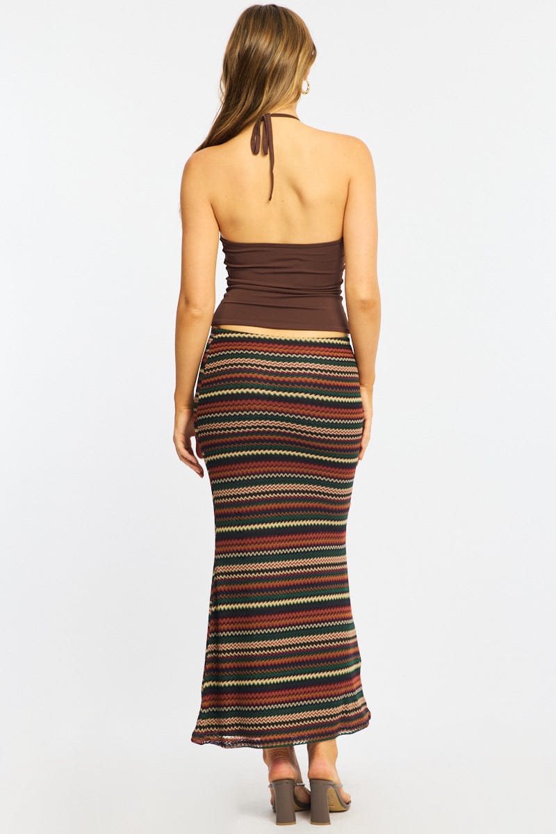 Multi Stripe Maxi Skirt Elasticated Waist Fit & Flare