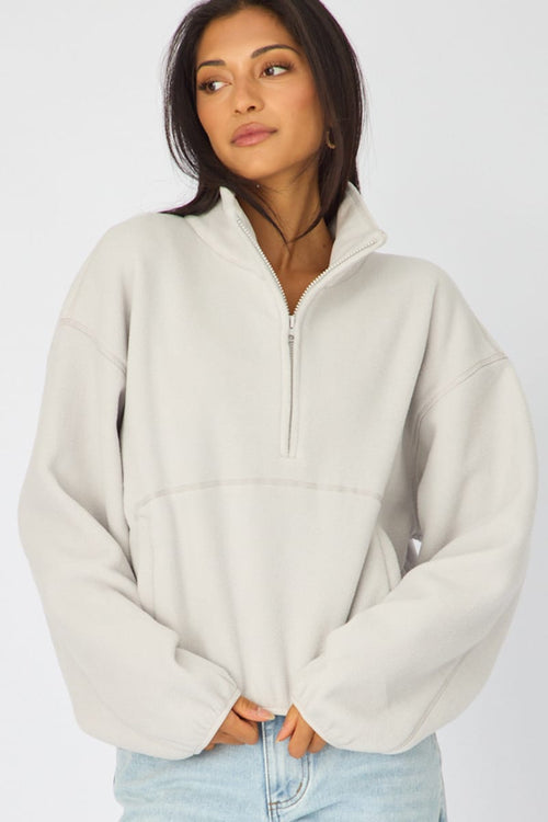 Grey Oversized Fit Long Sleeve Fleece Sweater
