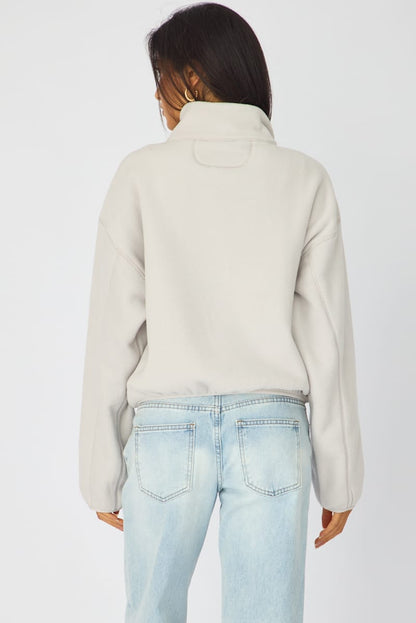 Grey Oversized Fit Long Sleeve Fleece Sweater