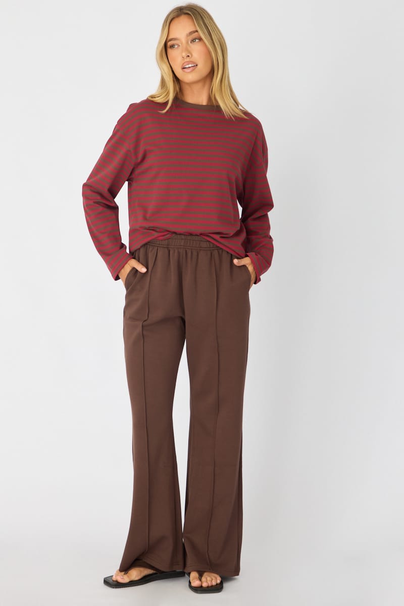 Brown Track Pants Wide Leg