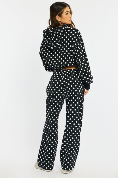 Black Polka Dot Track Pants Wide Leg