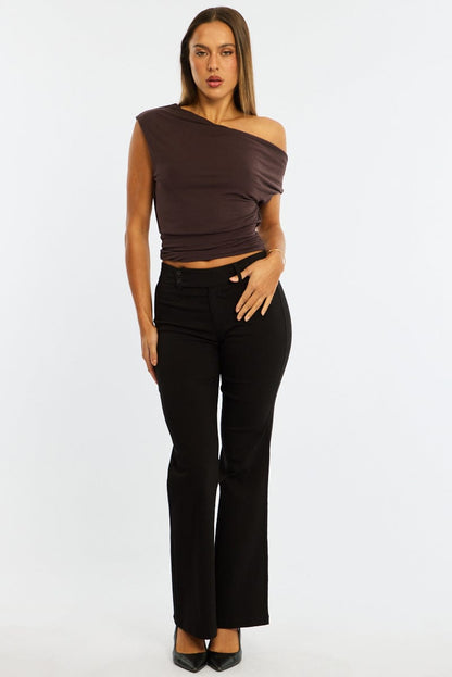 Black Work Wear Pants Mid Rise