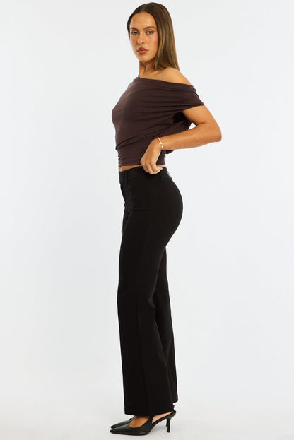 Black Work Wear Pants Mid Rise
