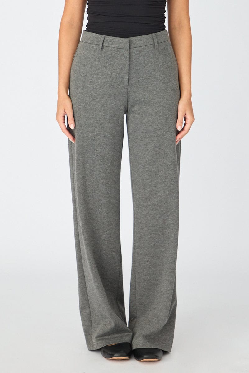 Grey Straight Leg Pants Ponte