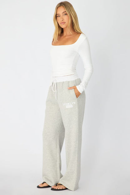 Grey Track Pants Contrast Waist