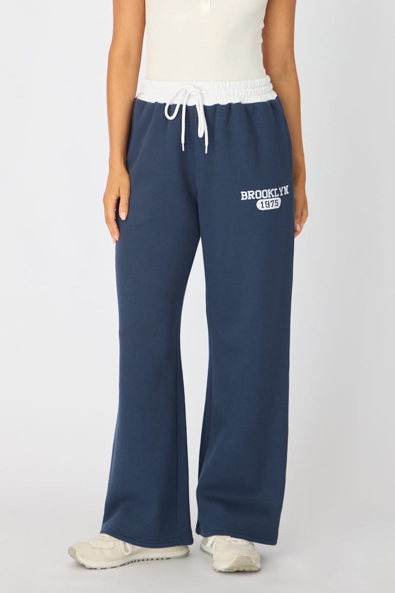 Blue Track Pants Contrast Waist