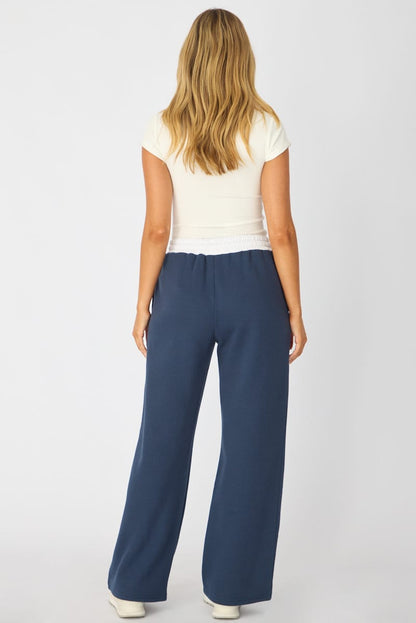 Blue Track Pants Contrast Waist