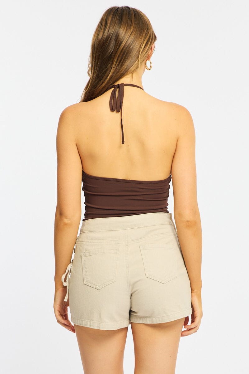 Beige Skorts Lace Up High Rise