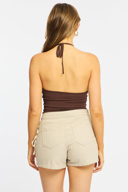 Beige Skorts Lace Up High Rise