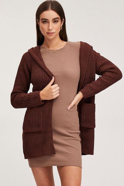 Brown Knit Cardigan Long Sleeve Relaxed