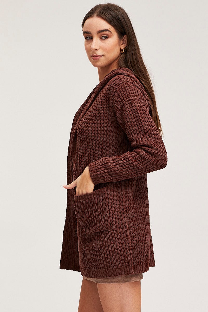 Brown Knit Cardigan Long Sleeve Relaxed