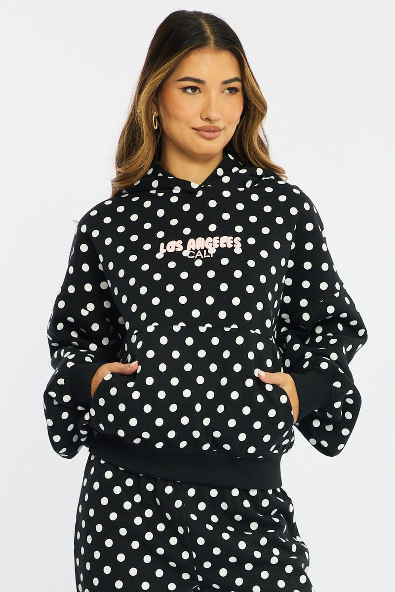 Black Polka Dot Hoodie Sweater