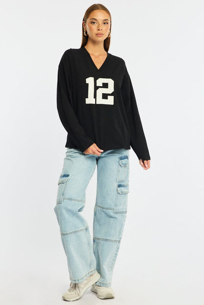 Black V-neck Sweater Long Sleeve