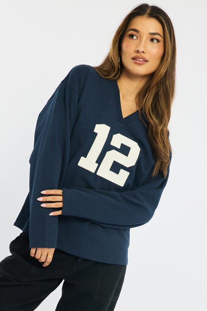 Blue V-neck Sweater Long Sleeve