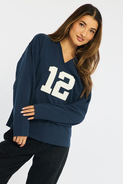 Blue V-neck Sweater Long Sleeve