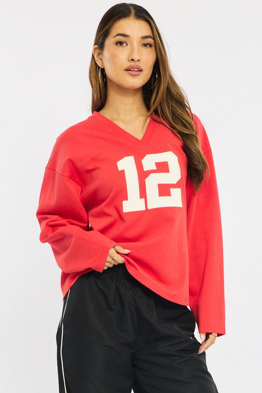 Red V-neck Sweater Long Sleeve