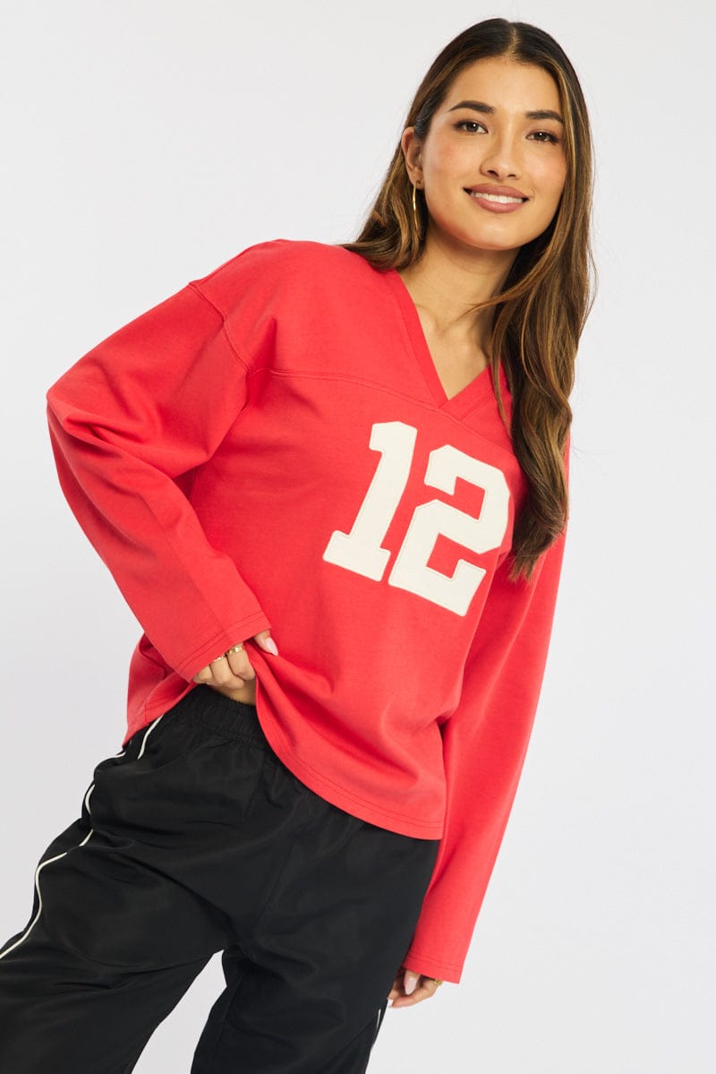 Red V-neck Sweater Long Sleeve