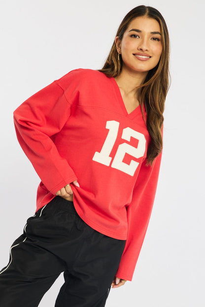 Red V-neck Sweater Long Sleeve
