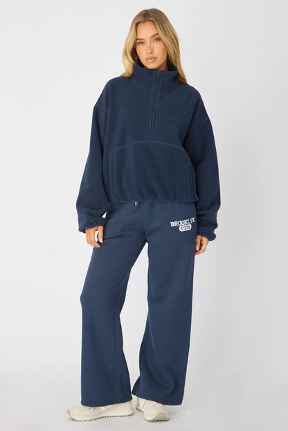 Blue Oversized Fit Long Sleeve Fleece Sweater