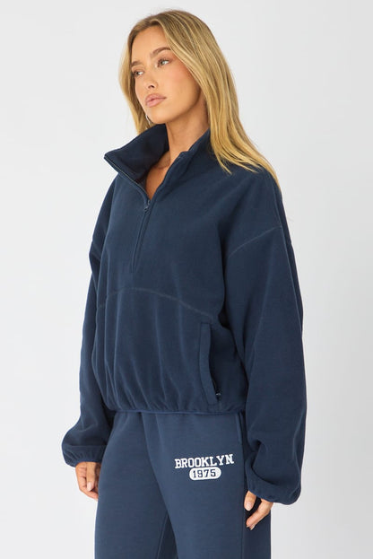 Blue Oversized Fit Long Sleeve Fleece Sweater