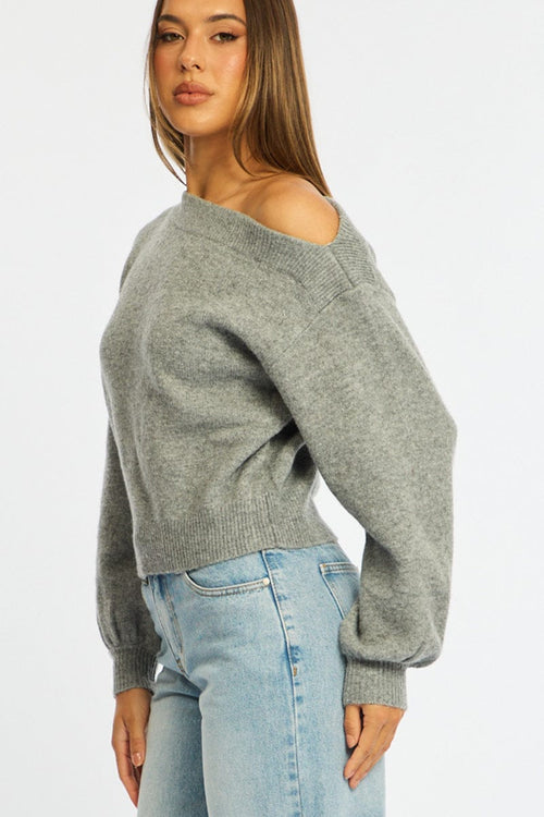 Grey Off Shoulder Sweater