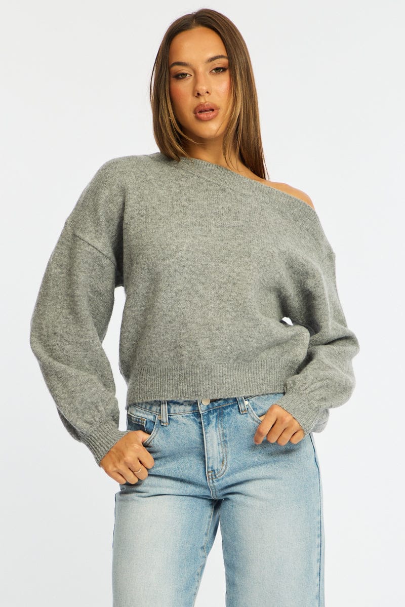 Grey Off Shoulder Sweater