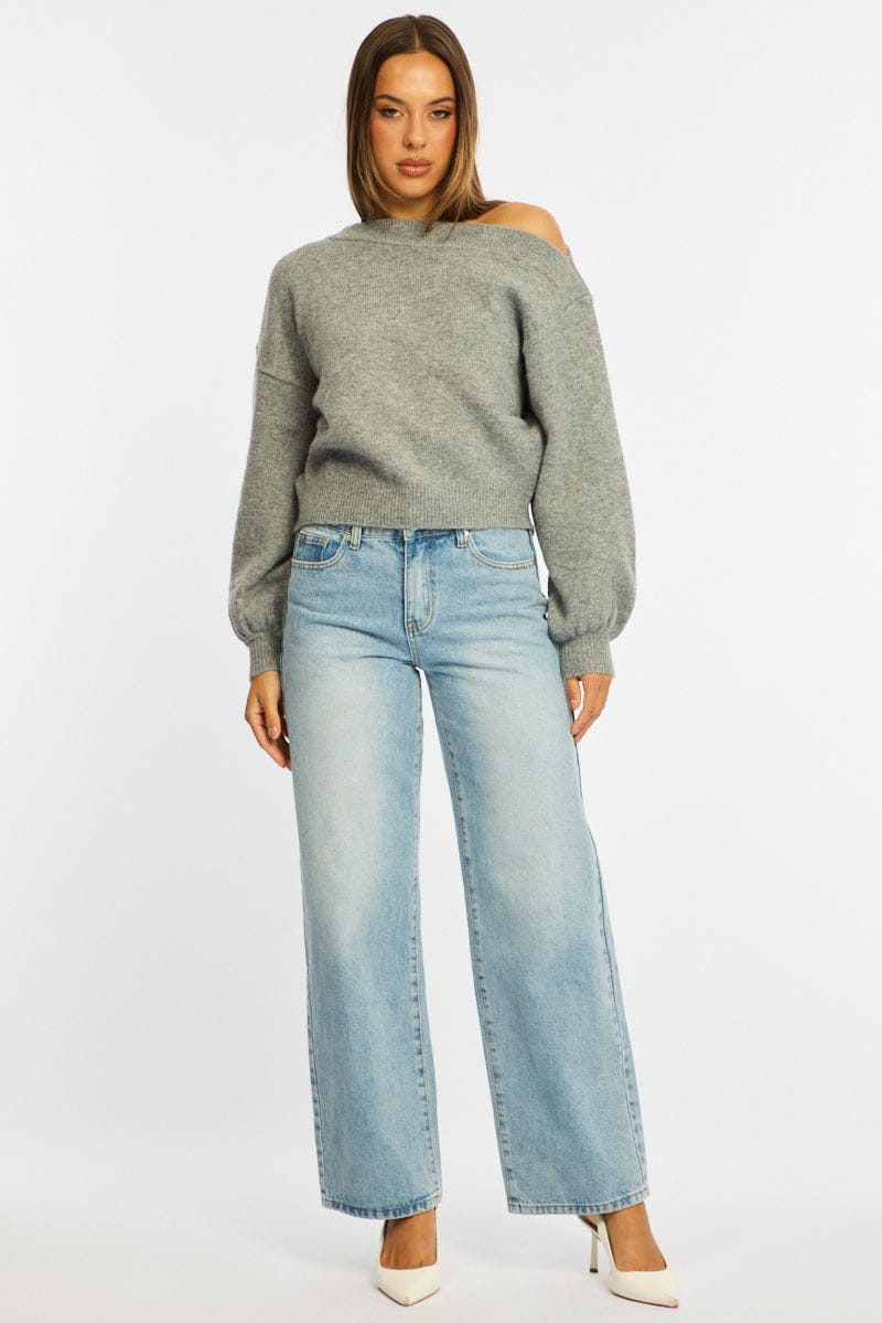Grey Off Shoulder Sweater