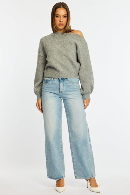 Grey Off Shoulder Sweater
