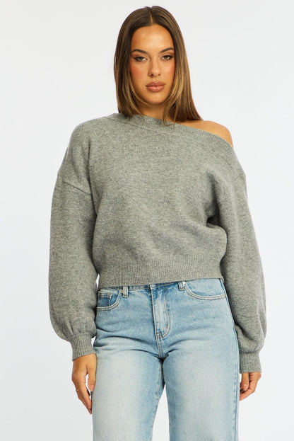 Grey Off Shoulder Sweater