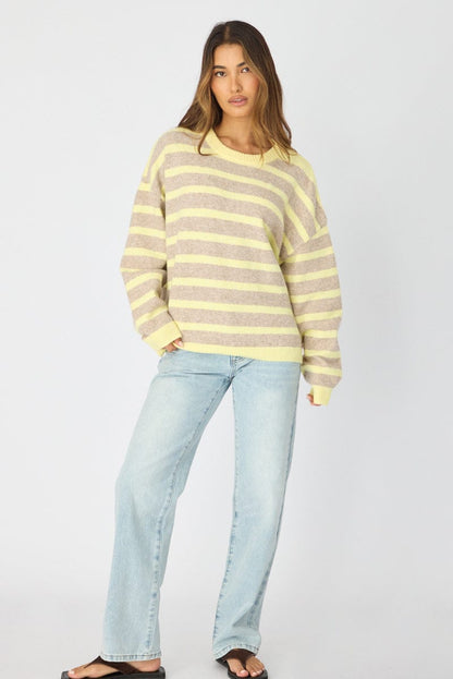 Yellow Stripe Basic Stripe Knit Sweater Oversized