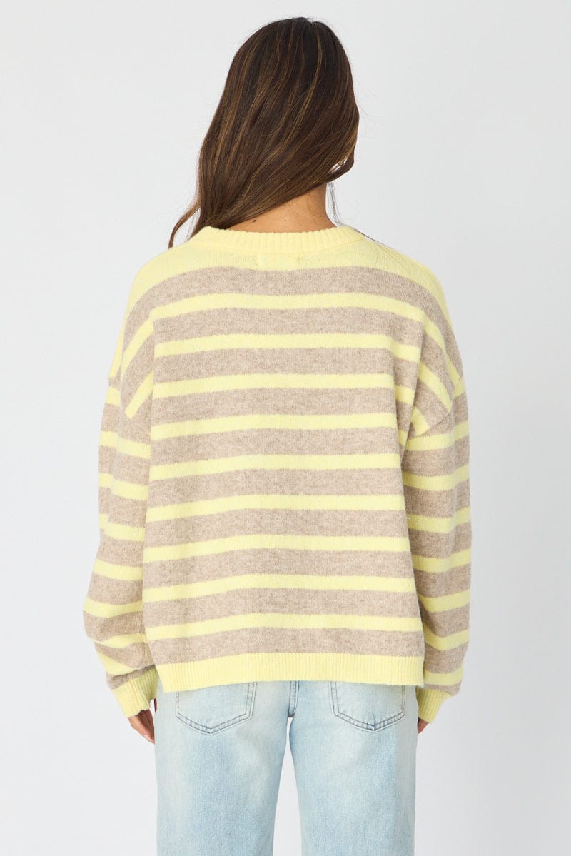 Yellow Stripe Basic Stripe Knit Sweater Oversized