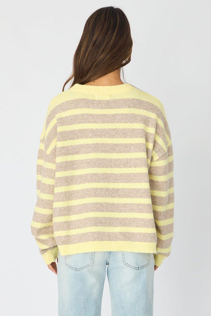 Yellow Stripe Basic Stripe Knit Sweater Oversized