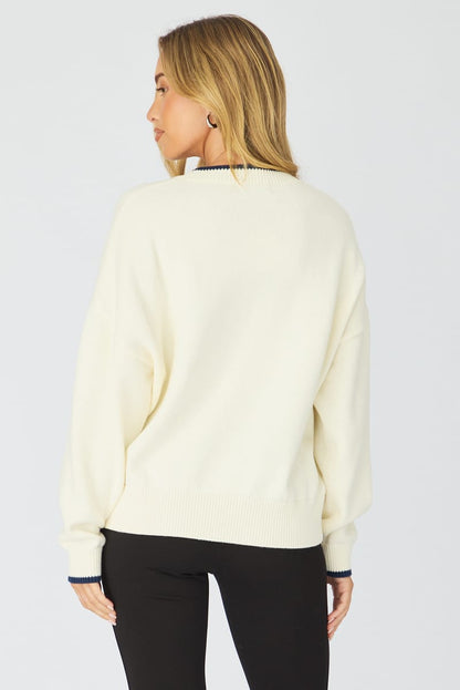 White Number Graphic Knit Sweater