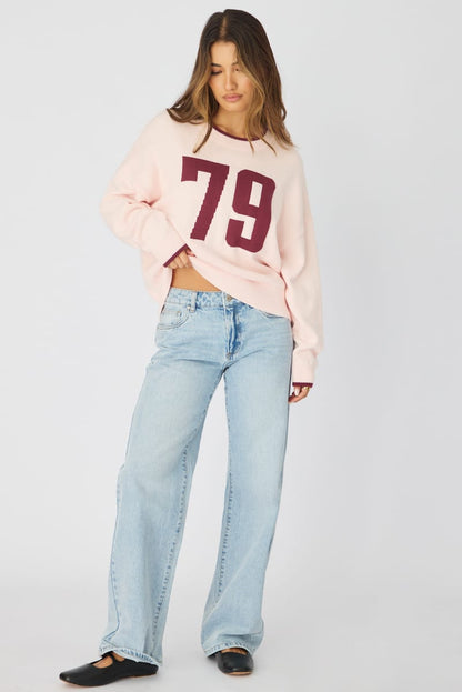 Pink Number Graphic Knit Sweater