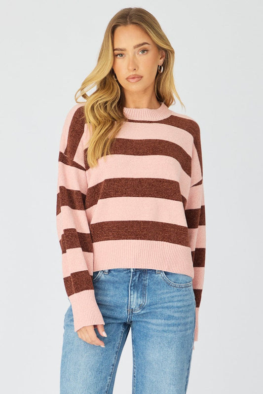 Pink Stripe Chenille Stripe Knit Sweater