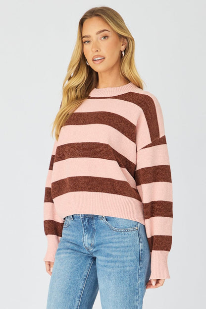 Pink Stripe Chenille Stripe Knit Sweater