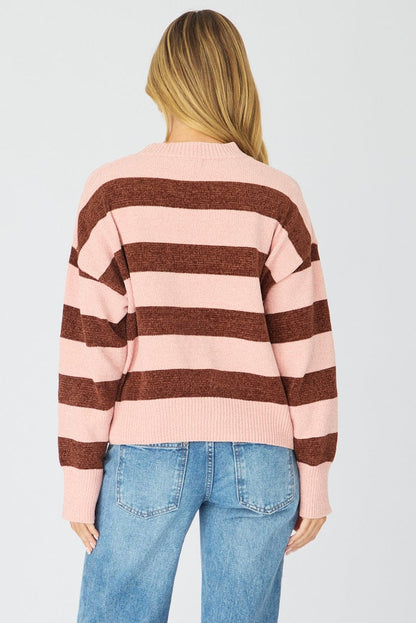 Pink Stripe Chenille Stripe Knit Sweater