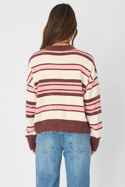 Brown Stripe Chenille Stripe Knit Sweater