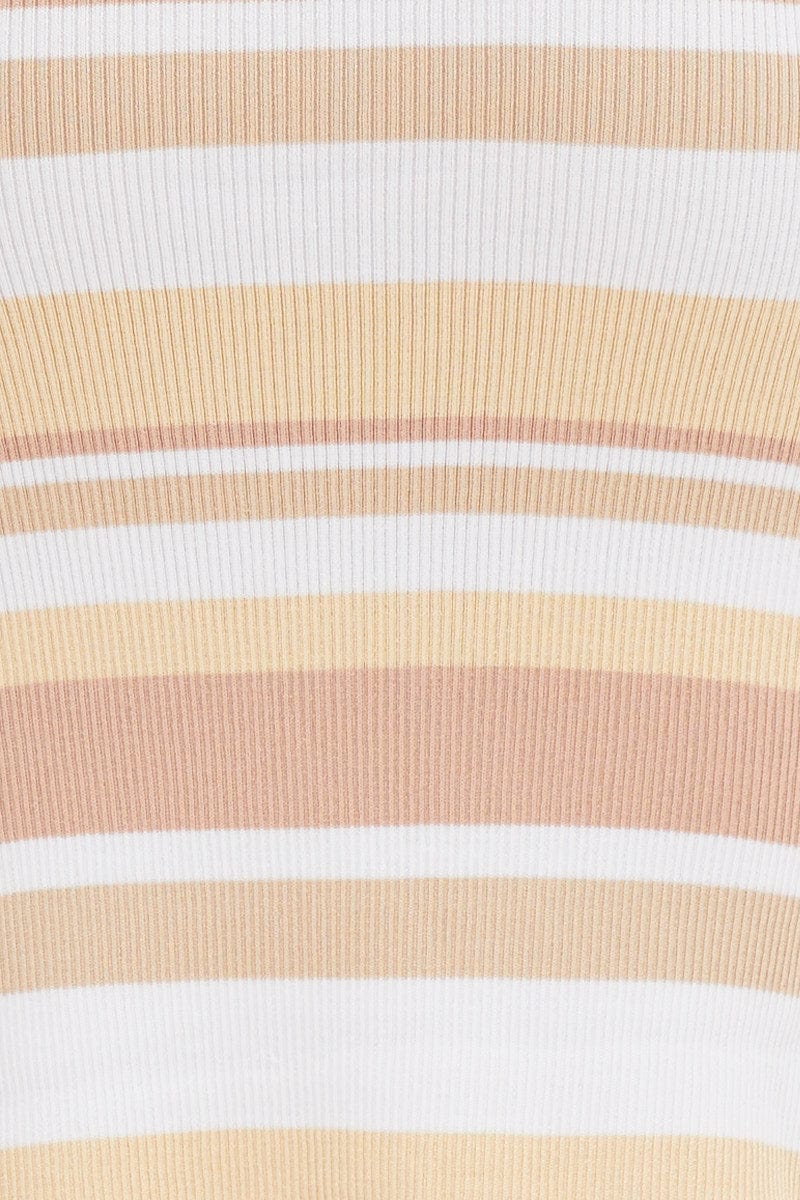 Stripe High Waist Side Split Knit Midi Skirt
