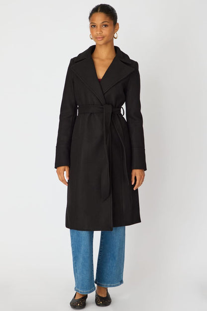 Black Belted Coat Knee Length Long Sleeve