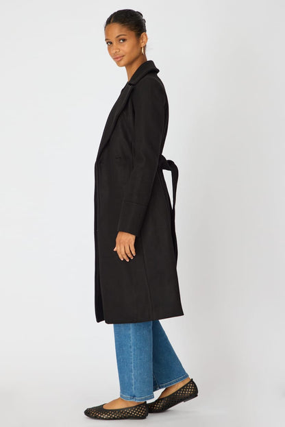 Black Belted Coat Knee Length Long Sleeve